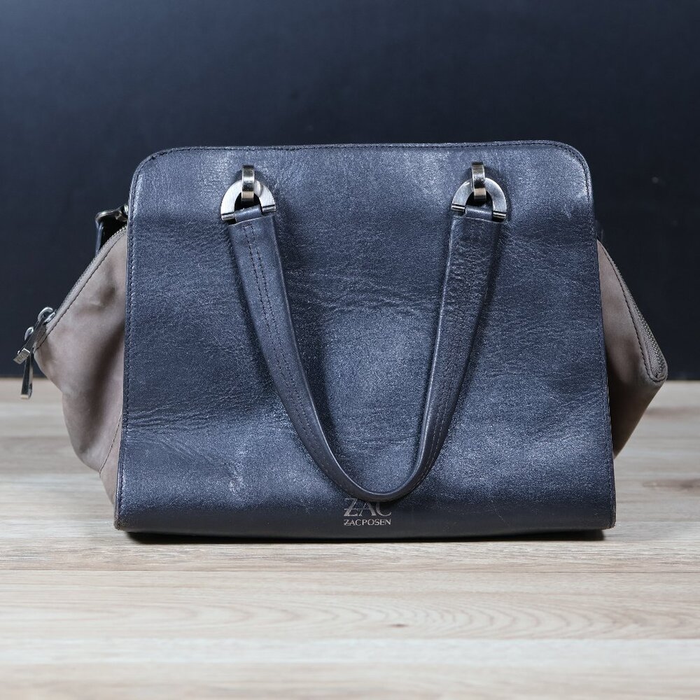 Zac Zac Posen Satchel‎ Bag Womens Gray Leather Suede Tote Shoulder Purse Handbag